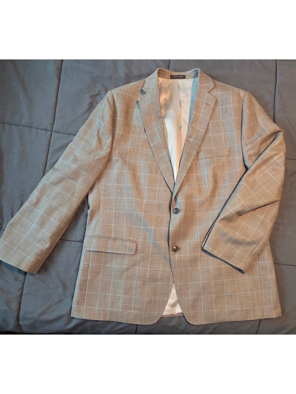 Calvin Klein Men's 46R Gray Plaid Blazer Sport Coat Two Button Jacket